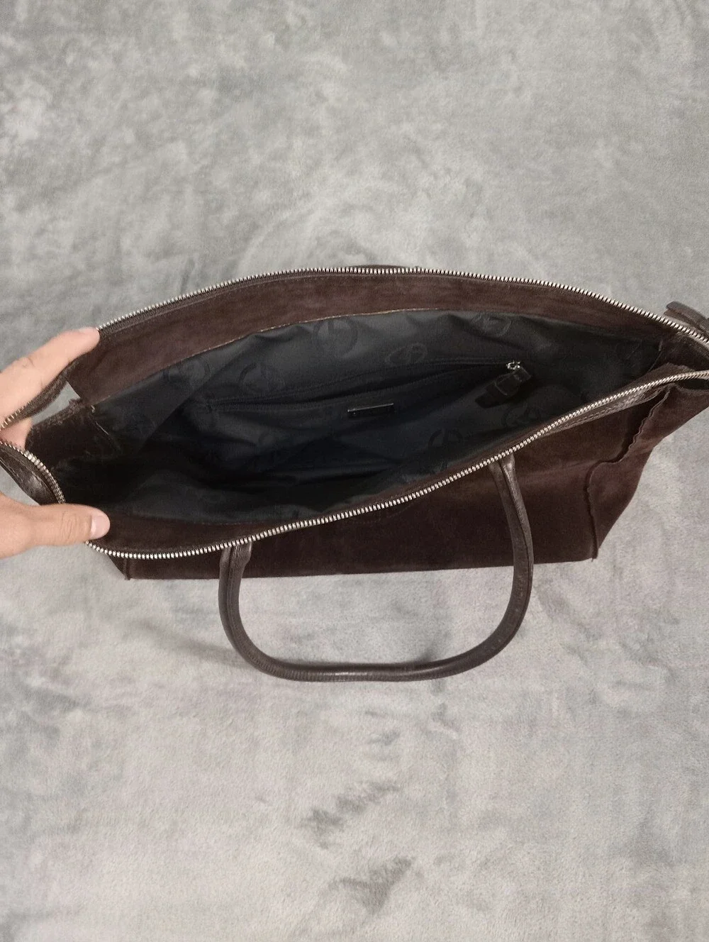 Georgio Armani Dark Brown Suede Women's Tote Bag with Leather Handles One Size